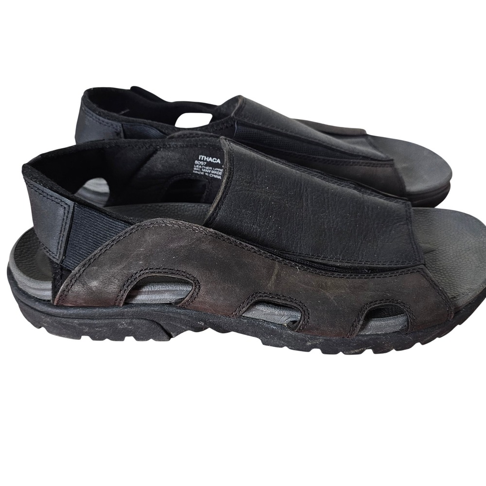 GH Bass Ithaca Mens Leather Sandals Black Brown Fisherman Slingback Size 12M
